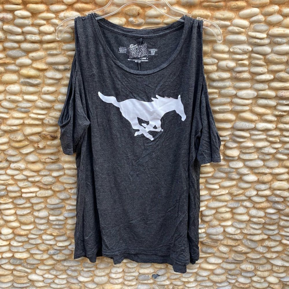 Retro Brand Super Soft Gray Cold Shoulder Horse/Pony/Mustang Top. Large. VGUC!